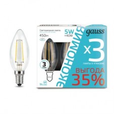 Лампа светодиодная Black Filament Свеча E14 5Вт 4100К ПРОМО (уп.3шт) Gauss 103801205T