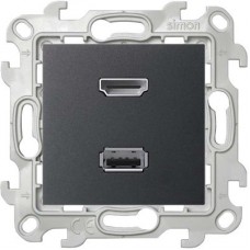Механизм коннектора HDMI+USB 2.0 Simon24 графит 2411095-038